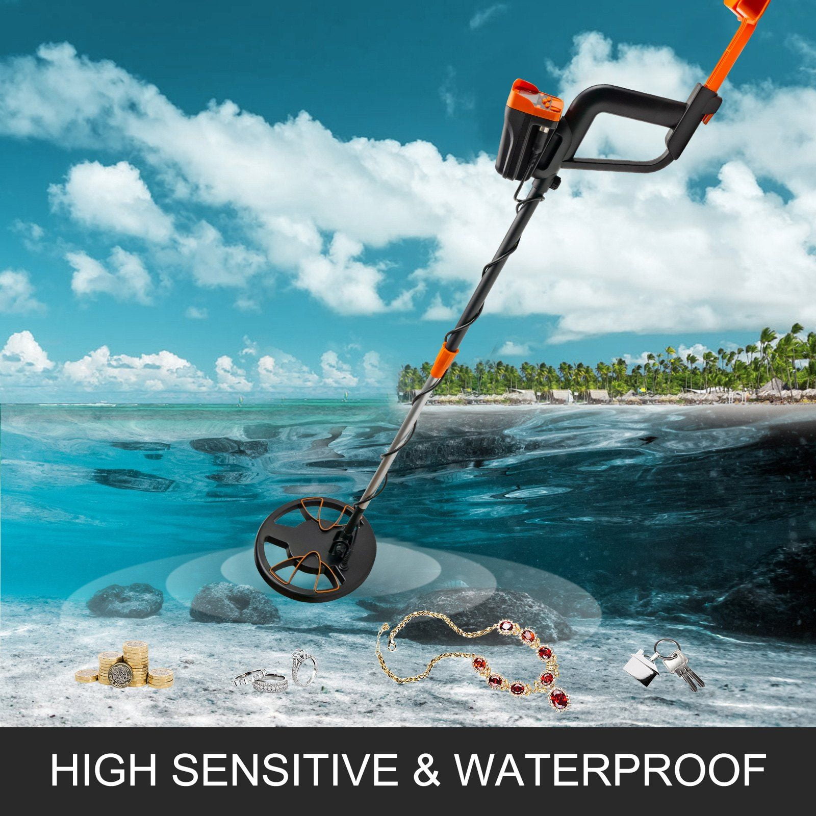 Waterproof Metal Detector with LCD Display High Accuracy for Adults Kids Underwater Underground Use Yellow 3010
