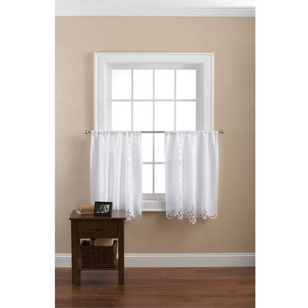 Mainstays Battenberg Poly/Cotton White Curtain Tiers, Set of 2