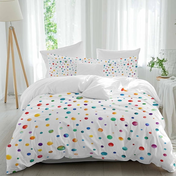 3 Piece Colorful Polka Dot Duvet Cover Set California King, Microfiber Comforter/Quilt Cover with Corner Ties and 2 Pillowcases, Rainbow Point Vibrant All Season Soft Bedding with Zipper Closure