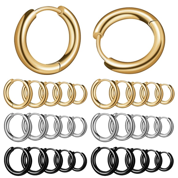 MOVTOTOP 15 Pairs Titanium Steel Hoop Earrings Men Hoop Earrings Huggie Hoop Earrings Piercings