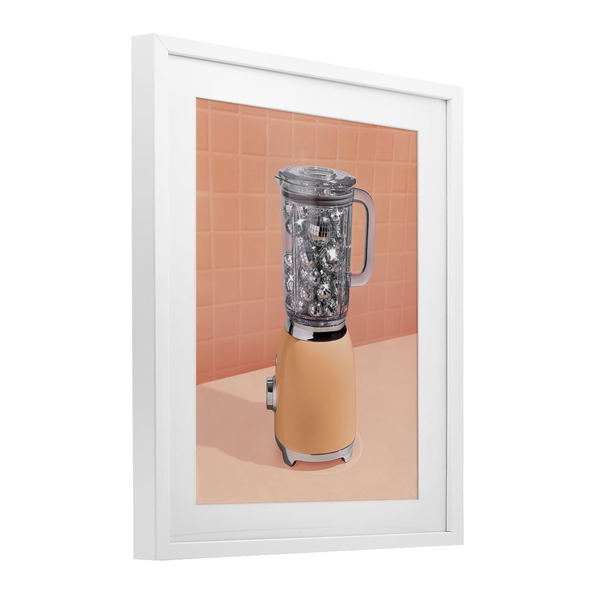 Orange Retro Disco Blender White Framed Print Under Glass, design by LISH Creative