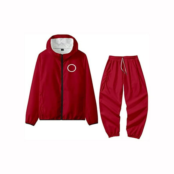 Squid Game Merch Tracksuit 2 Piece, Squid Game Cosplay Costume Sweatsuits (Red，Round 2，M)