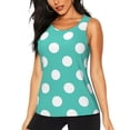 thumbnail image 1 of Balery Teal Turquoise And White Polka Dot Camiseta sin mangas estampada ligera para mujer, tops de entrenamiento sin mangas, camisetas de yoga transpirables de secado rápido.-Large, 1 of 7