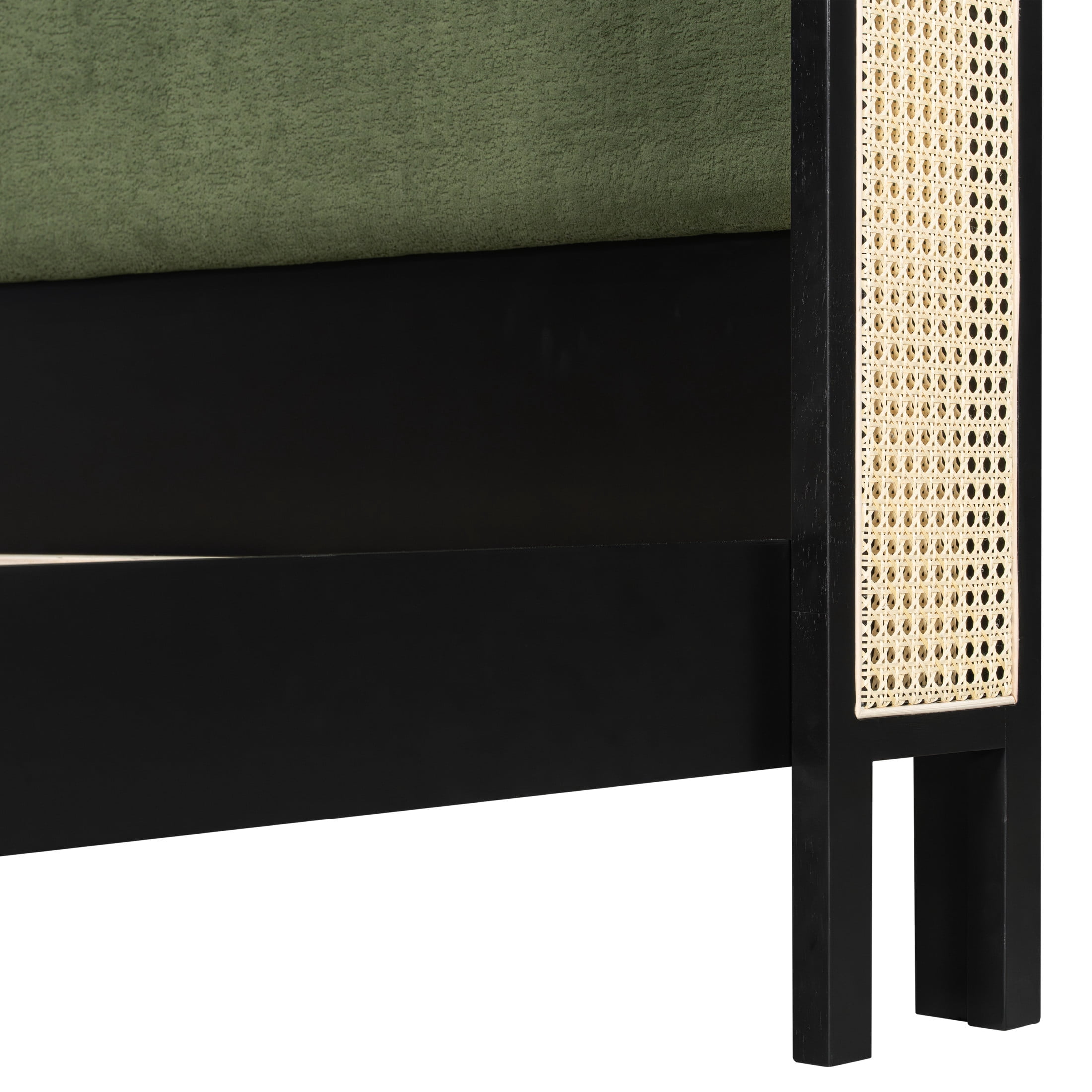 Christopher Knight Home Boho King Bed Frame and Nightstand Set, Green Upholstered Headboard, Black