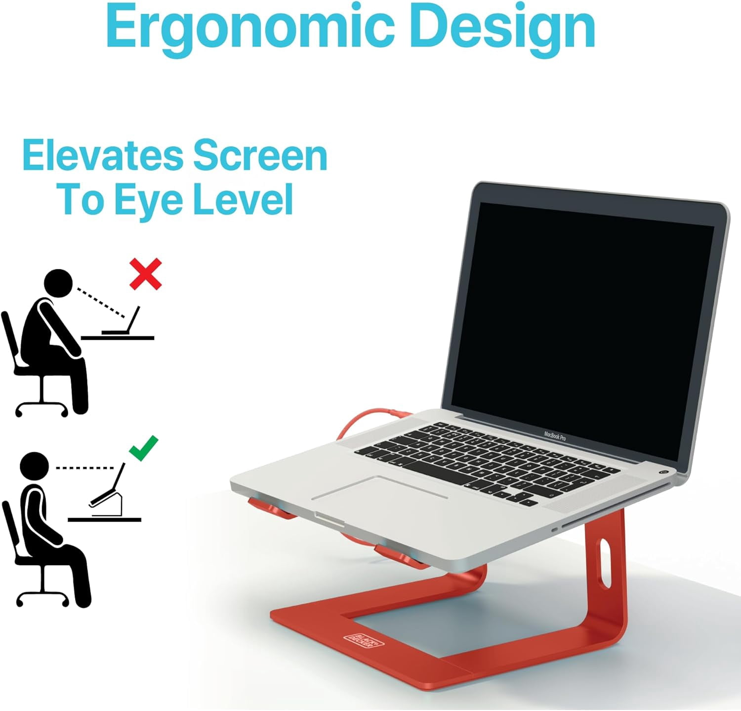 BLACK+DECKER Laptop Stand for Desk, Ergonomic Laptop Stand for Desk, Laptop Riser for Macbook Notebook Computer, Laptop Holder Computer Stand, Durable Aluminum Laptop Accessories