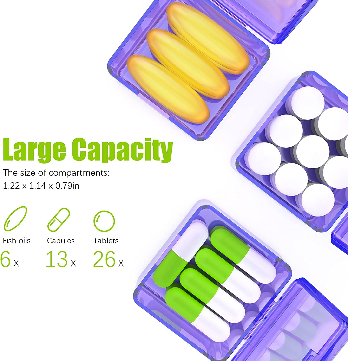 2 pieces Monthly Pill Organizer Once a Day - 30 Day Pill Organizer Box - Easy to Open - Large Compartments Portable Case for Travel, Month Pill Cases Medicine Organizer for Vitamin (Purple)
