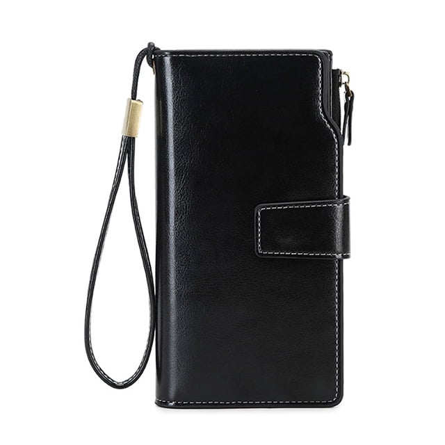 Cartera de mujer de piel, cartera grande tipo sobre, tarjetero con bolsillo con cremallera, carteras de moda para mujer