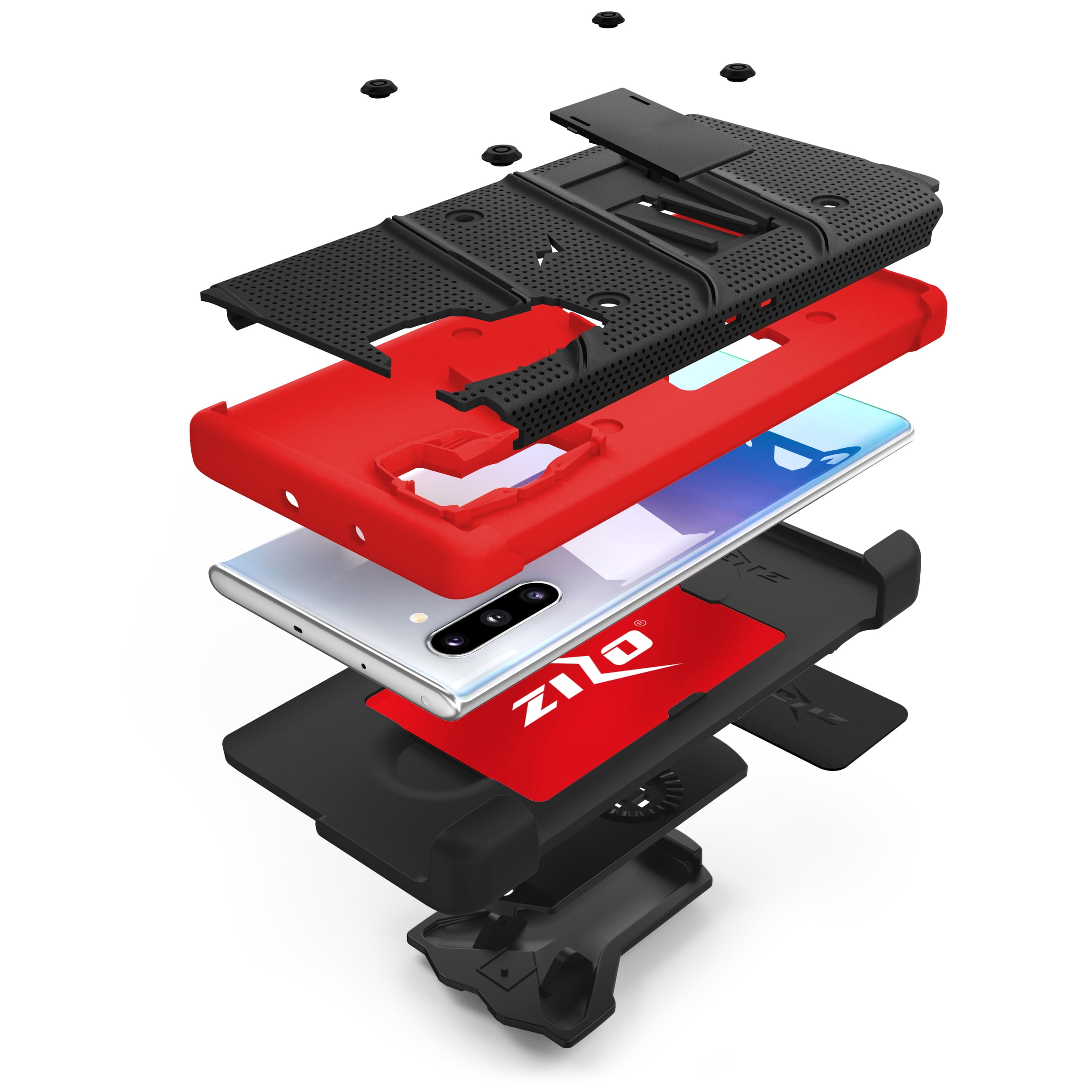 ZIZO BOLT Series for Samsung Galaxy Note 10 Case | Heavy-duty Military-grade Drop Protection w/ Kickstand Included Belt Clip Holster Lanyard (Black/Red)
