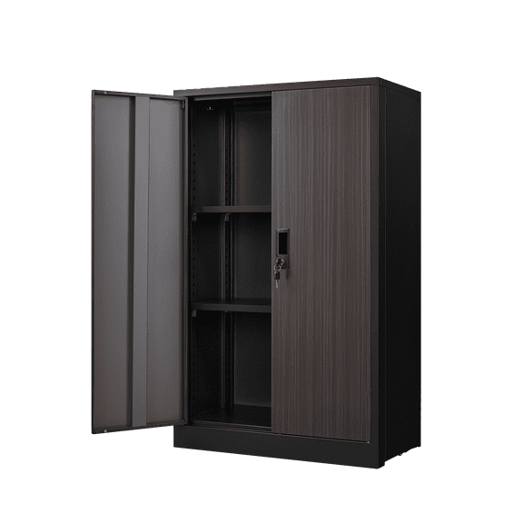 Metal Storage Cabinet with Locking Doors, 42" Lockable Cabinet with 2 Keys and Adjustable Shelves, Folding Garage Storage Cabinet for Office,School,Garage, Black