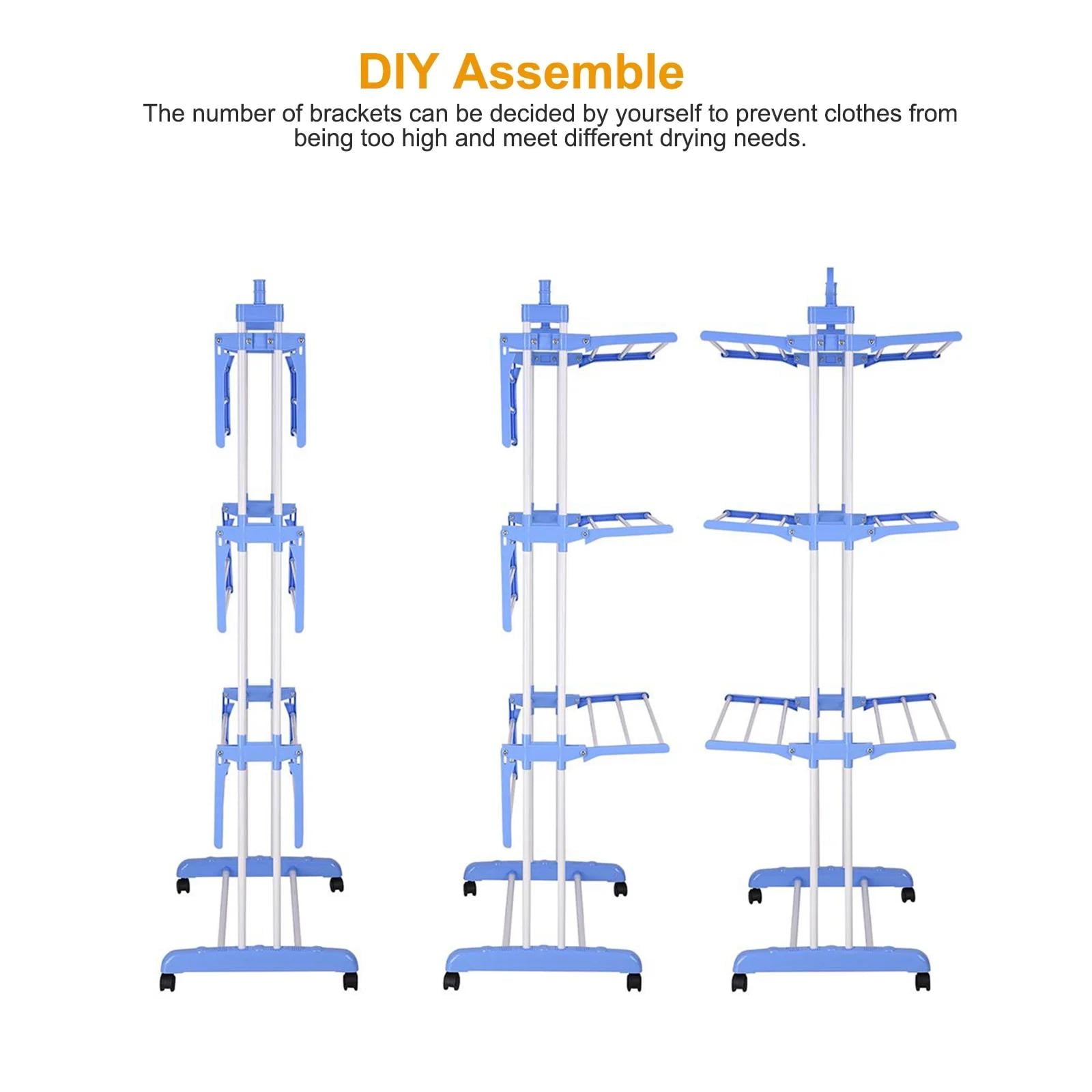 Clothes Drying Rack, 4-Tier Foldable Drying Rack for Clothes, Portable Laundry Rack with Wheels Indoor Outdoor Freestanding, Blue