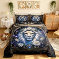 thumbnail image 2 of Manfei Woodland Lion Full Size Comforter Sets, Vintage Boho Western Bedding Comforter Set, Blue Brown, Polkadot Reversible, 3-Piece, 1 Comforter and 2 Pillowcases, 2 of 7