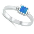 thumbnail image 4 of CHOOSE YOUR COLOR Square Blue Simulated Opal Love Ring .925 Sterling Silver Band CZ Female Size 7, 4 of 4