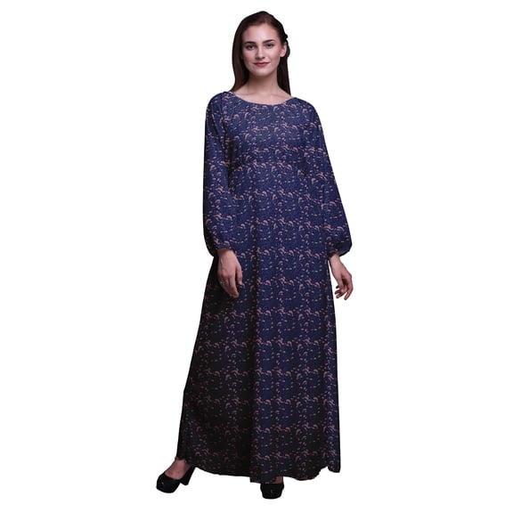 Bimba Moss Georgette Cheddar Carnation Floral Printed Womenâ€™s Long Sleeve MaxiÂ DressÂ Elastic Waist Gown-Large