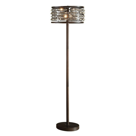 60 Inch Floor Lamp with Crystal Drum Shade - Metal Base - Antique Bronze