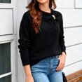 thumbnail image 5 of IUYRTFE Women Round Neck Solid Color Knit Sweater Loose Fit Long Sleeve Pullover Top for Fall Winter Casual Wear, 5 of 9
