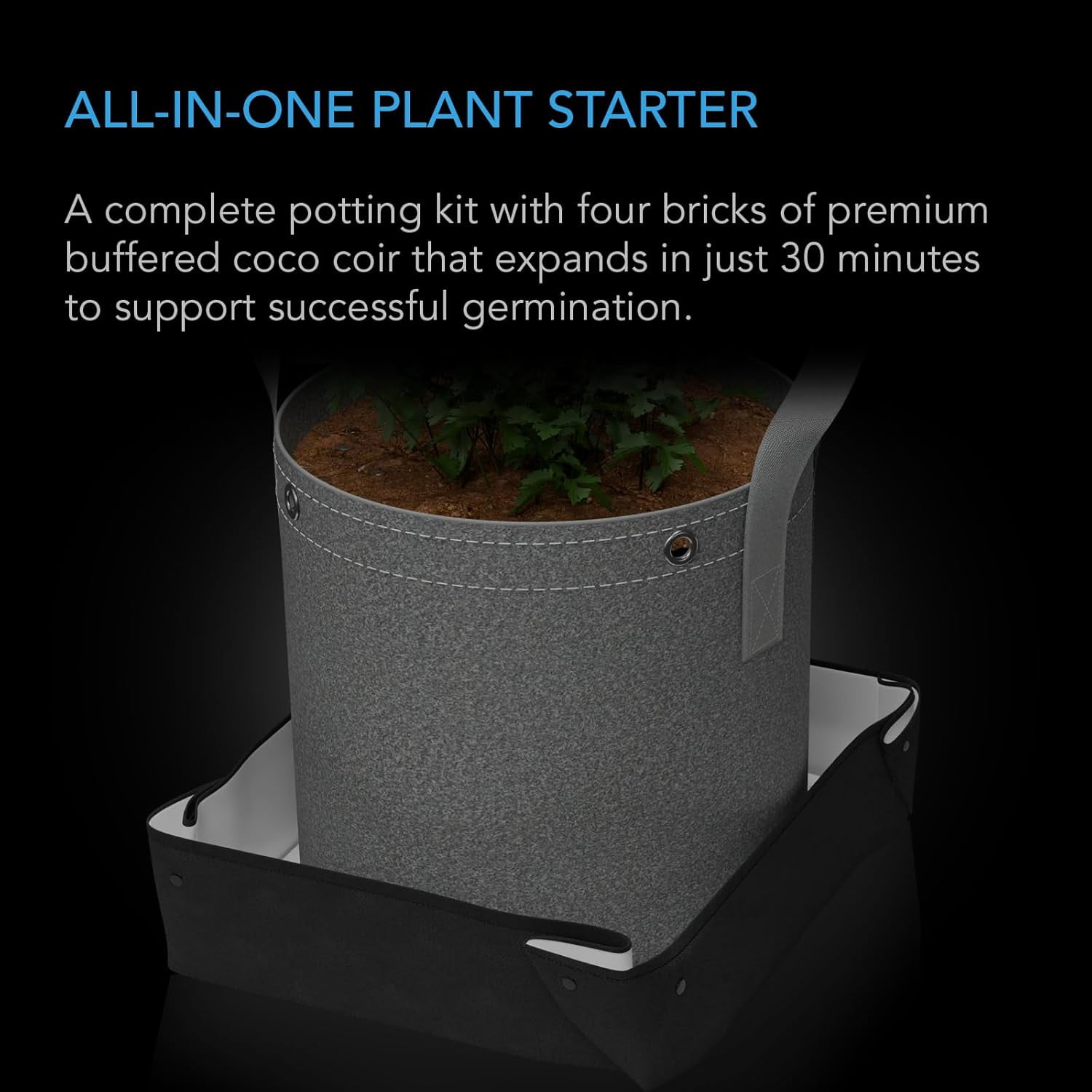 Instant Seeding Mixture Kit, 2 Plant Starter Kit, Equipped with Advanced Buffer Coco Coir Bricks, 5 Gallon Fabric Pots, and Waterproof Multi-Functional Trays, Seed Germination Growth Accessories Kit