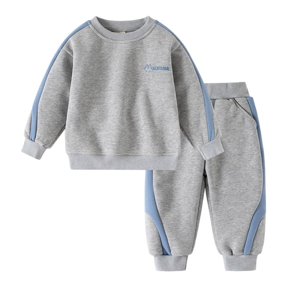 Zaveiop Toddler Kids Boy Clothes 12 Month 2T 3T 4T 5T 6T Kids Boys Autumn Winter Cute Print Long Sleeve Stretch Top and Pants Set Outfits Boys 2 Pcs Warm Outfit Set School Casual (Grey,5-6 Years)