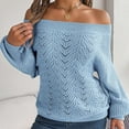 thumbnail image 2 of UJNDER Women Casual Sweater Off Shoulder Neck Sleeve Knitted Pullover Sweaters for Women Blue M, 2 of 3