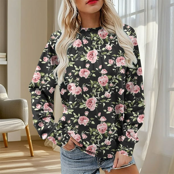 Heisall Womens Hoodies Spring Autumn Non-positional Print Fashion Casual Loose Ribbed Design Crewneck 2025 New Arrival Tops