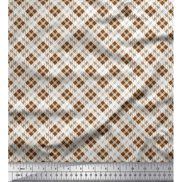 Soimoi Moss Georgette Fabric Diagonal Check Fabric Prints by Yard 42 Inch Wide