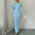 thumbnail image 3 of One Shoulder Long Sleeve Dress for Women 2025 Bodycon Ruched Night Out Formal Maxi Fall Wedding Guest Dresses, 3 of 6