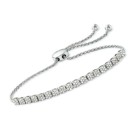 Ross-Simons 1.00 ct. t.w. Diamond Cluster Bolo Bracelet in Sterling Silver, Women's, Adult