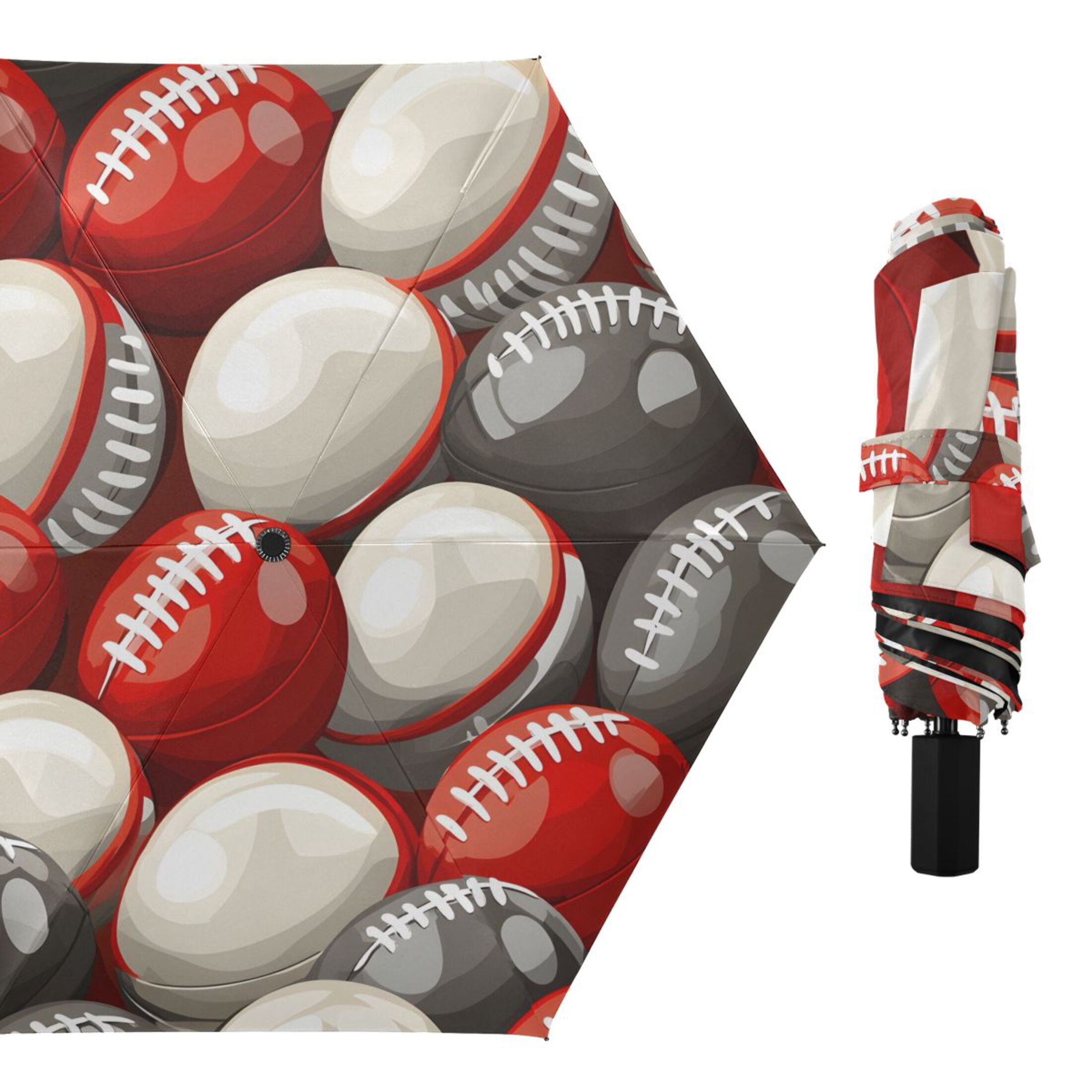ALAZA Football Rugby Balls UPF 50+ Compact Folding Umbrella for Rain Travel Umbrella Packable
