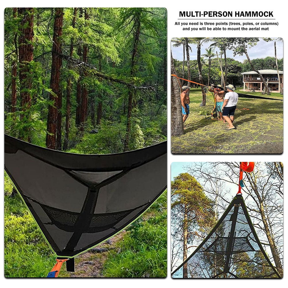 Camping Hammock Large Multi Person Nylon Mesh 3 Point Swing Bed Travel 