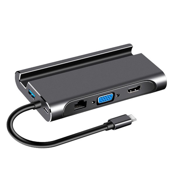 Estación de acoplamiento USB Hub Type-C 7 en 1 con ranura para tarjeta de soporte para teléfono móvil para visualización de películas en casa, negro Inevent EL3282-01B