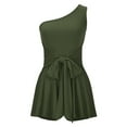 thumbnail image 5 of Womens Summer Sleeveless One Shoulder Rompers Solid Belted Pleated Flowy Shorts Rompers Casual Trendy Jumpsuist, 5 of 7