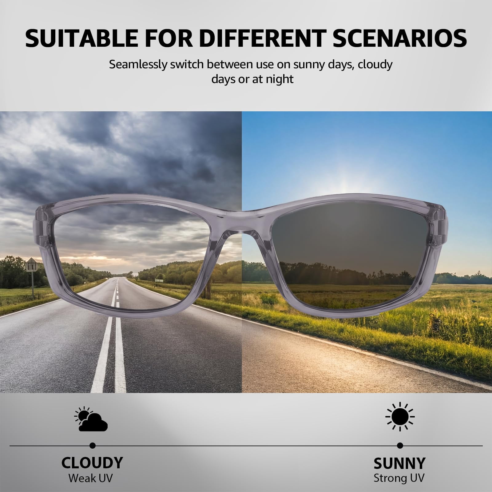 Myiaur Polarized Running Sunglasses for Men Women, UV400 Photochromic Sun Glasses Ideal for Sports Driving Cycling Fishing