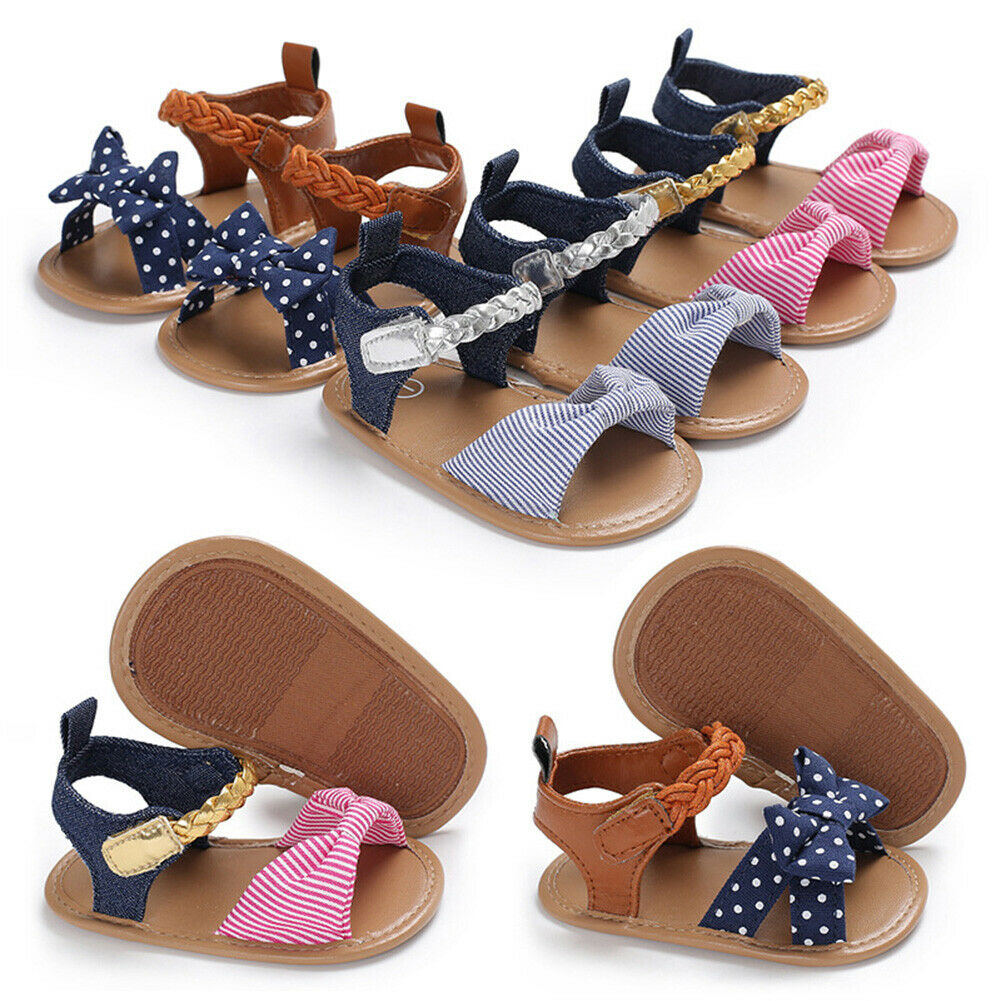 Styles I Love Baby Toddler Girl Bowknot Sandals Soft Sole Anti-slip Crib Shoes Prewalker 0-18M, 5 Colors (Navy + Dots, 6-12 Months) - image 4 of 4
