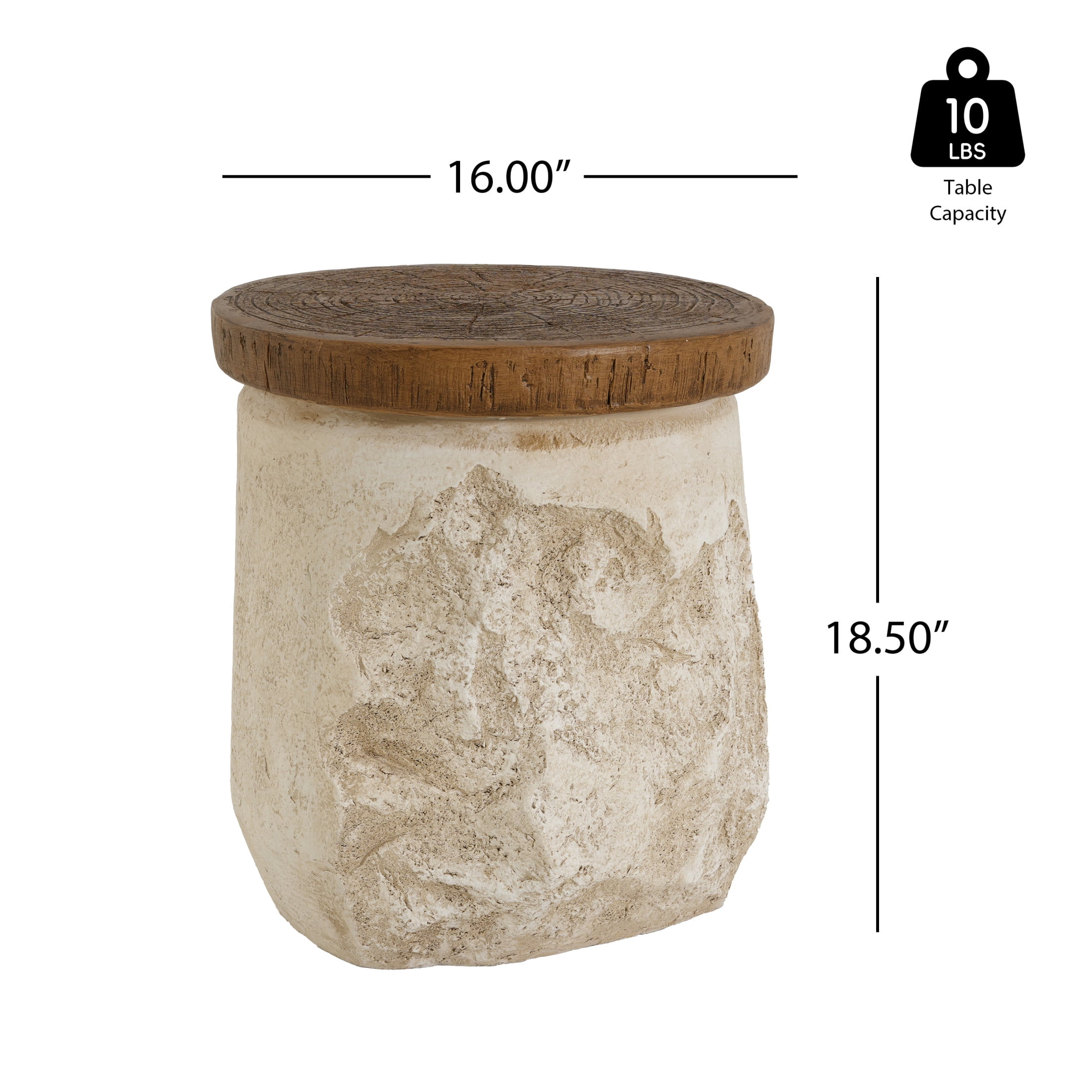 Christopher Knight Home Outdoor MGO Accent Side Table, Stone-Effect with Faux Wood Grain Top, Beige