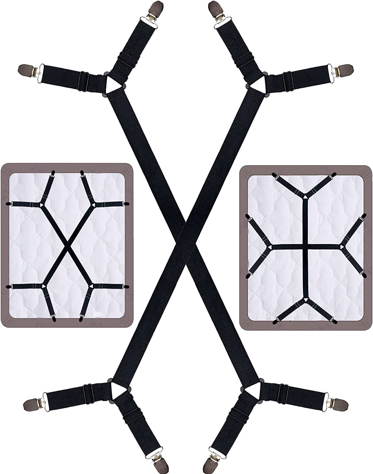 Bed Sheet Holder Straps, Adjustable Sheet Stays Keepers with Elastic