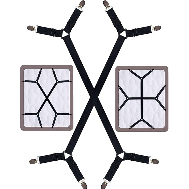 Bed Sheet Holder Straps, Adjustable Sheet Stays Keepers with Elastic Bands and Corner Clips