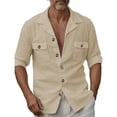 thumbnail image 1 of Blusa y camisa de manga larga con cuello vuelto para hombre, informal, a la moda, con botones, color liso, manga larga, cuello alto, blusa, camisa para hombre, tops de poliéster, 1 of 4
