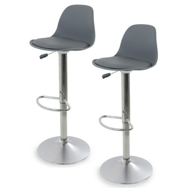 Silla para Bar y Barra de Cocina con Respaldo y Reposapies de Altura Ajustable Banco Taburete Giratorio con Asiento Acolchado de Diseño Moderno Set 2 Piezas Gris