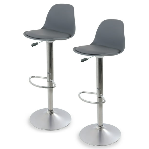 Sillas para Bar y Barra de Cocina con Respaldo y Reposapies de Altura Ajustable Banco Taburete Giratorio con Asiento Acolchado de Diseño Moderno Set 2 Piezas Gris