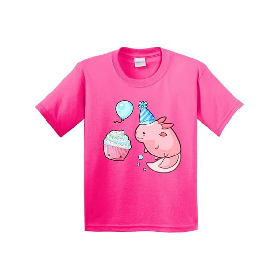 Inktastic Cute Axolotl Birthday with Cupcake Youth T-Shirt