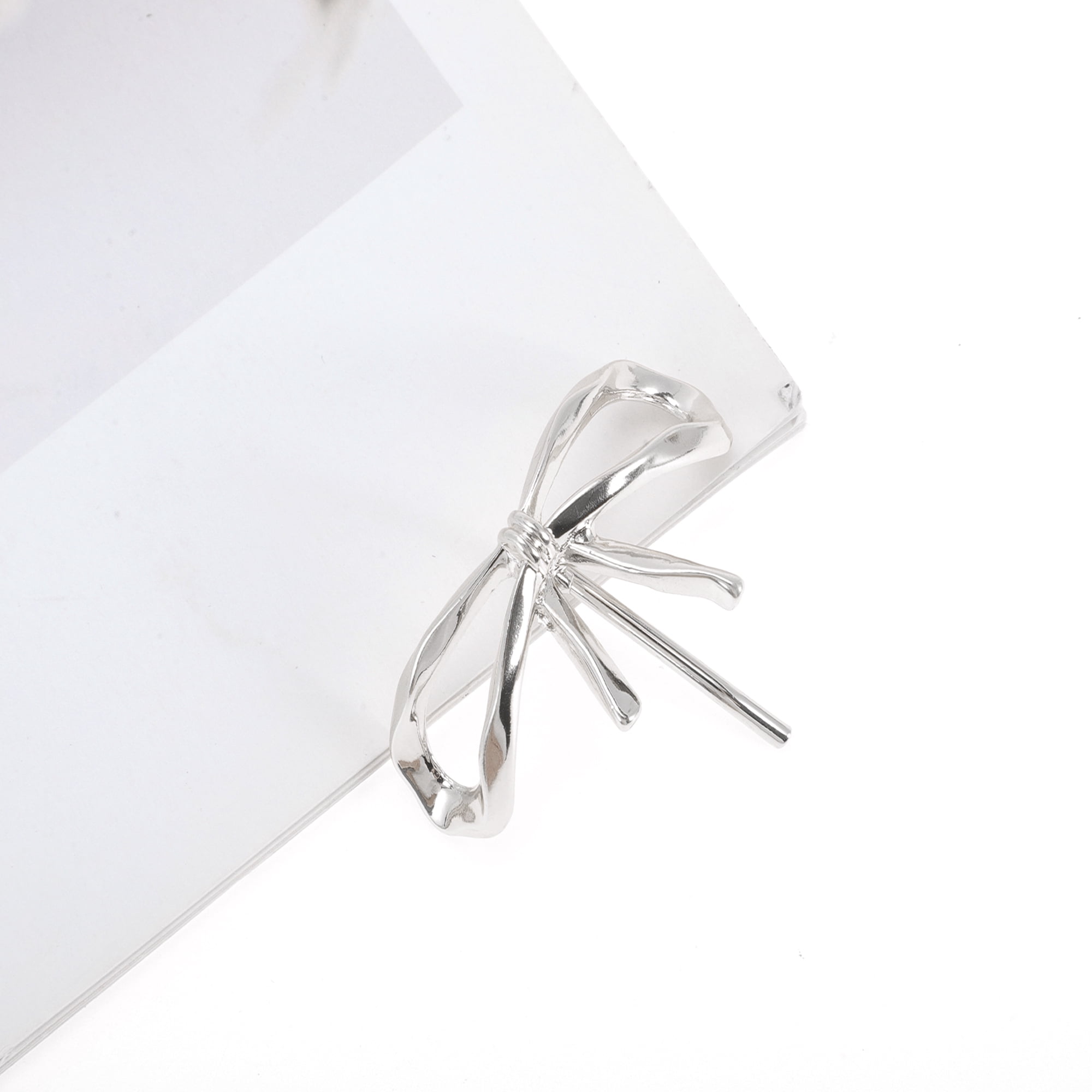 Unique Bargains Hollow Bow Ponytail Buckle Hair Clip for Women 1 Pc Silver Tone