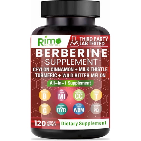 Rimo Nutrition - Berberine with Ceylon Cinnamon - Berberine Supplement - Bitter Melon - Red Yeast Rice, 120 Capsules Non-GMO and Gluten Free