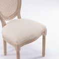 thumbnail image 3 of French Country Dining Chairs Set of 2 - Cream Linen Upholstered Side Chairs with Rattan Back & Solid Wood Frame, Vintage Distressed Finish - 37.8" Kitchen, Dining Room Accent Chairs, 3 of 9