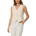 thumbnail image 1 of Chaleco sin mangas de lino para mujer Inspire Chic, con botones, escote en V, formal, talla XL, color beige, 1 of 6