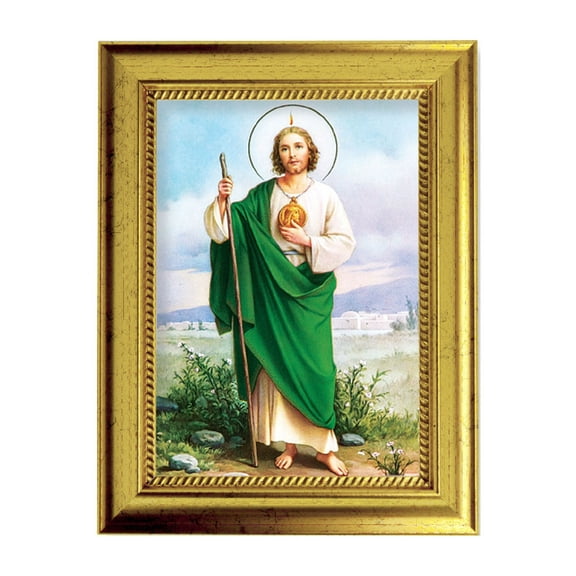 St. Jude Picture Framed Wall Art Decor Small, Antique Gold-Leaf Frame with Rope Detailed Lip
