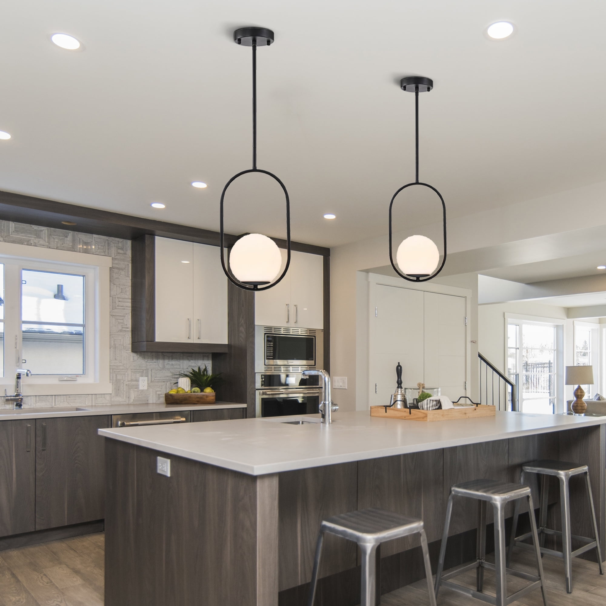 Black Globe Pendant Light with 5.9'' Glass Shade Hanging Ceiling Light for Kitchen Island, Dining Room , Entryway