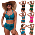 thumbnail image 1 of IROOZIGOTO Two Piece Swimsuit Tummy Control Bathing Suit High Waisted U Neck Cutout Swimwear Ruched Solid Padded Bikini Sets Full Coverage Slimming Swimwear, 1 of 6