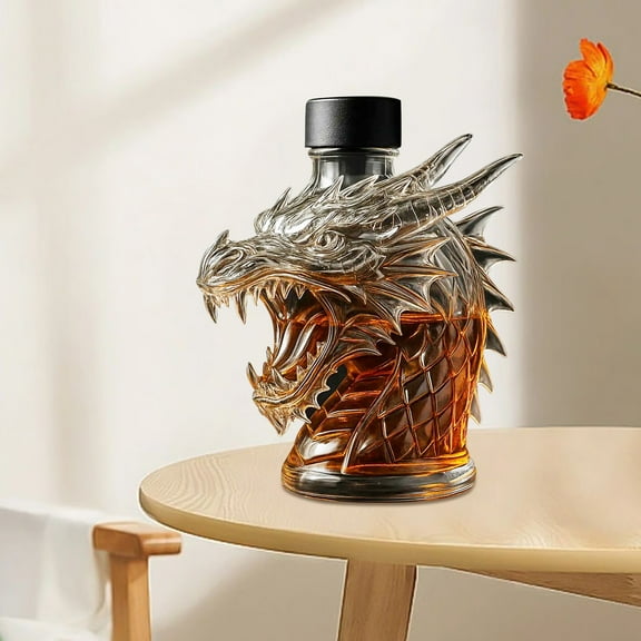 Dragon's Wrath Whiskey Decanter with Dragon Figurine | Hand Blown Glass Art Piece for Bourbon & Red Wine | Elegant Home Bar Decor Gift Set for Whiskey Lovers