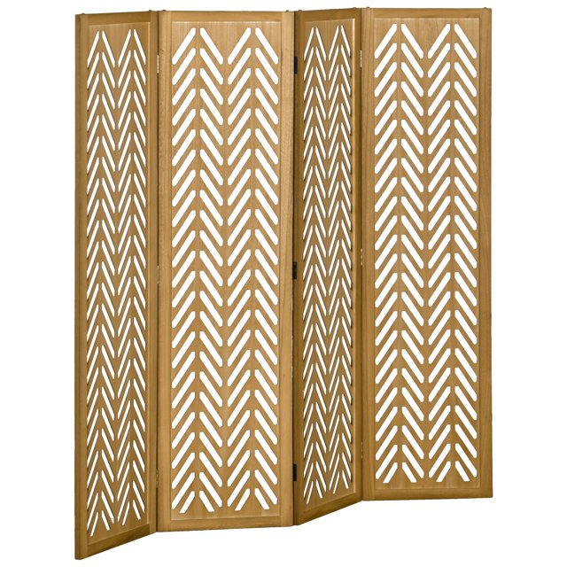 HOMCOM 4 Panel Room Divider, 5.6ft Tall Folding Privacy Screen, Light Brown
