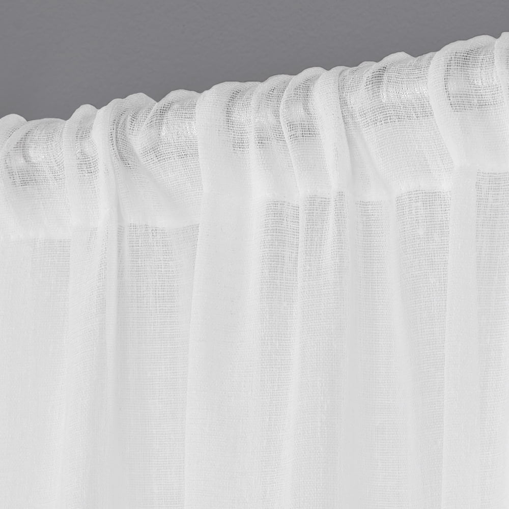 Exclusive Home Belgian Textured Linen Look Jacquard Sheer Rod Pocket Curtain Panel Pair, 50"x96", Winter White