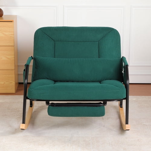 Oversized Corduroy Nursery Glider Rocker Recliner, Pull-Out Footrest, Adjustable Backrest, Green